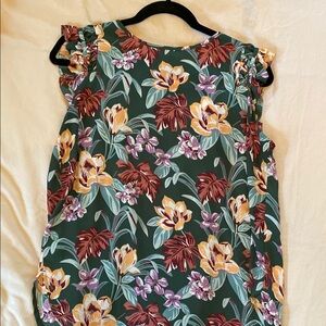 LOFT Floral Print Blouse in Green and Orange